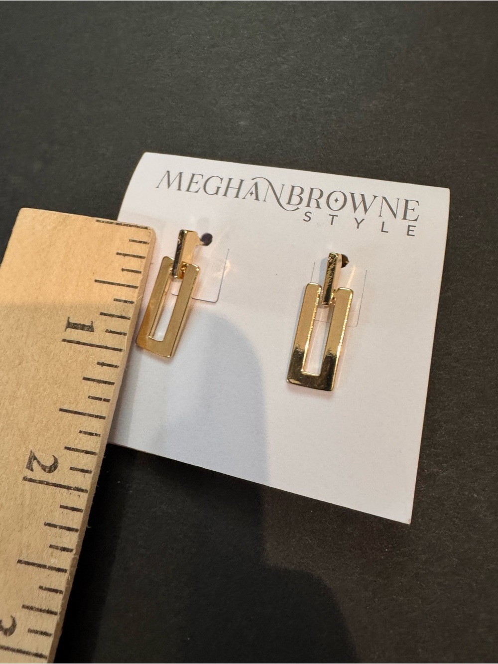 Gold Rectangular Drop Earrings - Picture 3 of 3